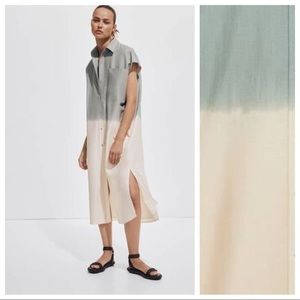 NWT. Massimo Dutti Cotton/Linen Mint Tie-Dye Shirt Midi Dress. Size 6.